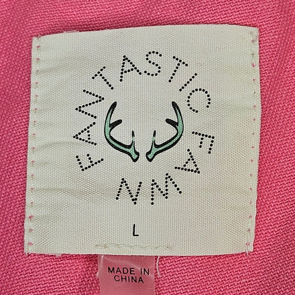 Fantastic Fawn Pink‎ Plaid Sleeve Oversized High-Low Shacket Size L Relaxed Boho - Picture 4 of 8